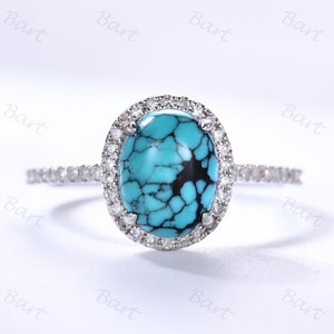 Ovaal geslepen turquoise ring witgoud voor vrouwen vintage turquoise verlovingsring unieke diamanten ring belofte stapelen bruids ring sieraden cadeau