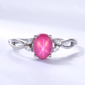 Elegant Pink Sapphire Moissanite Ring,Dainty Pink Star Sapphire Gold Ring,September Birthstone Ring,Anniversary Ring For Wife, Mother&#39;s Gift