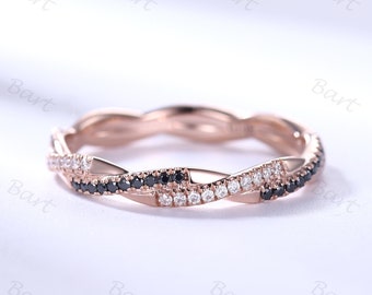 Black Spinel Moissanite wedding band/14k rose gold/Curved loop wedding ring/Full eternity Band/infinity anniversay ring/Pave