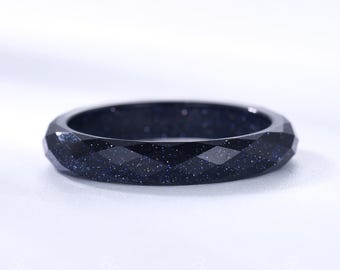 Briolette cut  Sandstone Couple Band 4mm: Metal-Free Solid Blue Sandstone Eternity Wedding Anniversary Ring