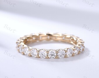14k Yellow Gold Eternity Band: Diamond Moissanite Pave Ring