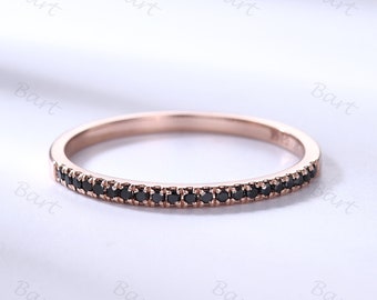 SALE! Black Diamond matching band in 14k rose gold/wedding ring/stacking wedding band/Round cut diamond ring/Petite pave anniversay ring