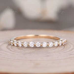 2.0MM Round Diamond Floating Shared Prong Ring Band Rose Gold Half Gold Share Prong Anniversary Band Moissanite Eternity Wedding Band