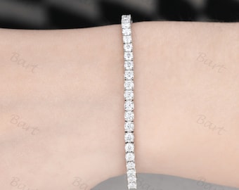 Petite 3mm Tennis Bracelet, White Gold Round Moissanite Tennis Bracelet, Unisex 6ct Moissanite Micro Tennis Bracelet 6&quot;/6.5&quot;/7&quot;/7.5&quot;/8&quot;