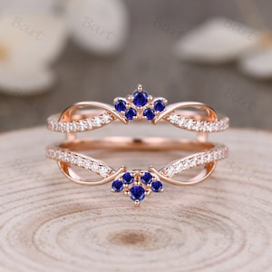 Blue Sapphire Diamond Enhancer Ring, Rose Gold Over Guard Band, Anniversary Ring, Engagement Ring Enhancer, Women Solitaire Enhancer Band