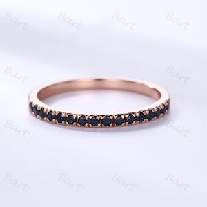 Unique Blue Sandstone Wedding Band, Half Eternity Pave 2mm Matching Bridal Band, Rose Gold Starry Blue Sandstone Matching Band Straight Band