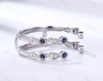 Sapphire Diamond 10k White Gold Open Ring: September Birthstone Stacking Band