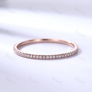 1.2mm Colorless Moissanite Matching Pave Band in 14k solid gold Full eternity round diamond wedding ring Classic Anniversary Gift Minimalist