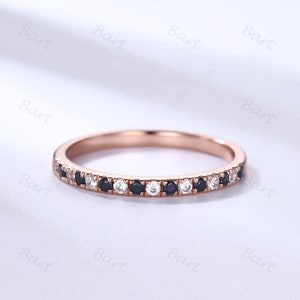 2mm Natural Blue Sandstone Galaxy Wedding Band, Moissanite Blue Sandstone Anniversary Ring, Petite Silver Rose Gold Galaxy Stone Stack Band