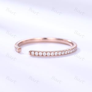 Half Eternity Diamond/Moissanite Rose Gold Wedding Band Gap Open Engagement Ring Stackable Matching Ring Thin Bridal Stacking Band