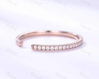 Half Eternity Diamond/Moissanite Rose Gold Wedding Band Gap Open Engagement Ring Stackable Matching Ring Thin Bridal Stacking Band
