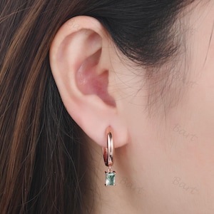 Emerald Cut Moss Agate Dangle Earrings Silver Green Agate charm huggie earring Boho Drop Earrings Rose Gold Small Agate Huggie Hoop Earrings