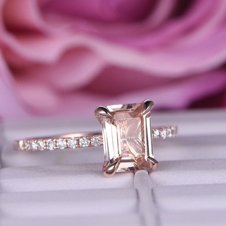 Emerald Cut Pink Morganite 14k Rose Gold Solitaire Engagement | Etsy