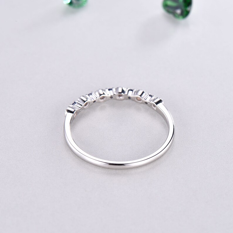 Natural Blue Sapphire 14k White Gold Opal Wedding Ring Stackable Band Dainty Women Engagement Anniversary Gift Bridal Set Jewelry