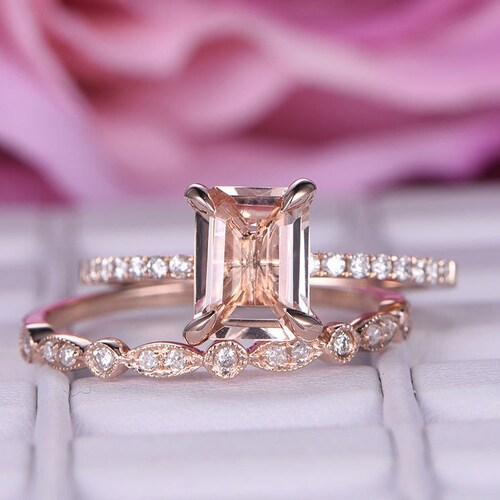 Pink Morganite 14k Rose Gold Natural Diamond Engagement - Etsy