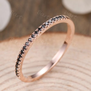 SALE! Black Diamond matching band in 14k rose gold/wedding ring/stacking wedding band/Round cut diamond ring/Petite pave anniversay ring