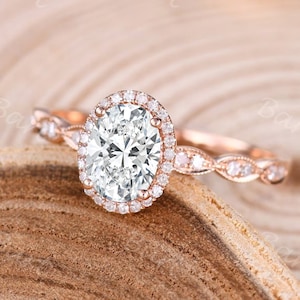 Oval Cut Lab Grown Diamond Ring,Oval Halo Lab Diamonds Jewelry,1 1/5 ctw Oval Lab Created Diamond Engagement Ring with Halo Rose Gold VS1 G