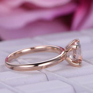 BartUSgem- 7mm Cushion Cut Natural Morganite Ring in 14k Solid Rose Gold, Plain Gold Band, Prong Set, 1.65ct Pink/Peach Morganite Engagement Ring, Women Daily Ring