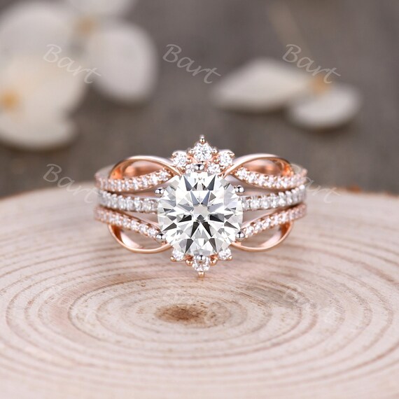 WeiB Rose Gold Runde Moissanite Diamant Verstarker Ring Set 7mm Moissanite Solitar Verlobungsring 6 Prong Diamant Nested Stack Ring Set Etsy