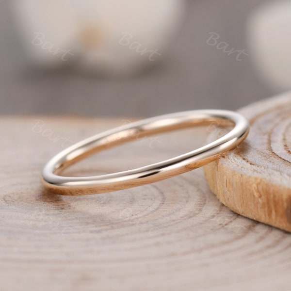 14K Yellow Gold Wedding Band Women 1.3mm Plain Gold Band Everyday Ring Birthday Gift Classic Plain Gold Band Slim Couple Gold Ring Comfort