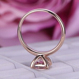BartUSgem- 7mm Cushion Cut Natural Morganite Ring in 14k Solid Rose Gold, Plain Gold Band, Prong Set, 1.65ct Pink/Peach Morganite Engagement Ring, Women Daily Ring