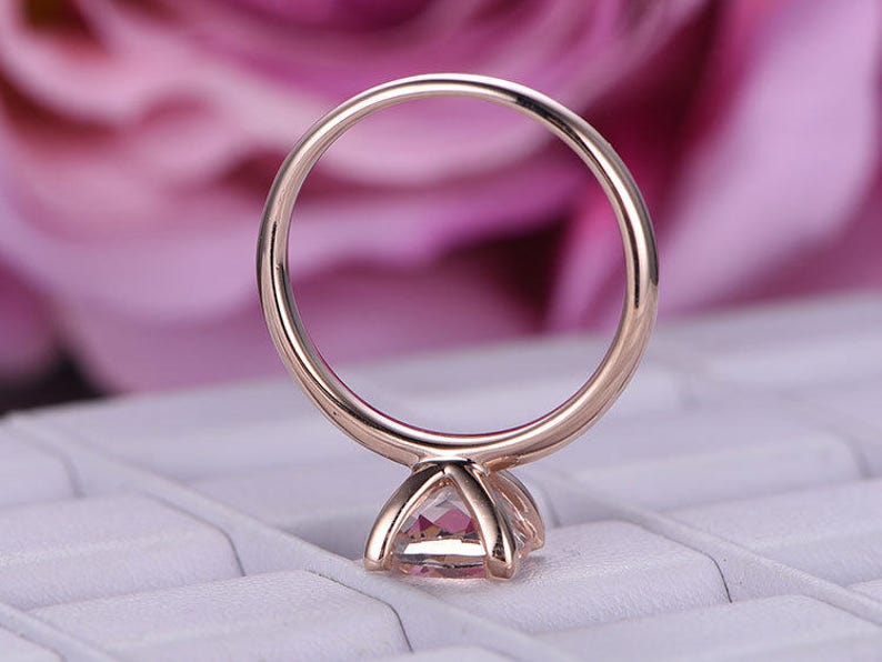 BartUSgem- 7mm Cushion Cut Natural Morganite Ring in 14k Solid Rose Gold, Plain Gold Band, Prong Set, 1.65ct Pink/Peach Morganite Engagement Ring, Women Daily Ring