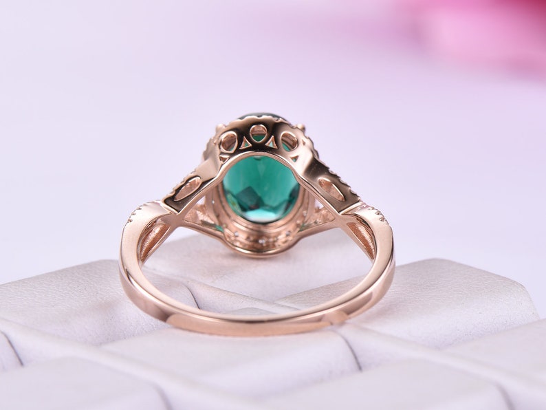 Oval Emerald Rose Gold Engagement Ring Diamond Split Shank - Etsy