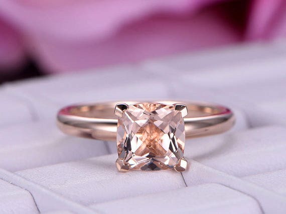 Pink Morganite Ring: 1.65ct Cushion Cut, 14k Rose Gold Band