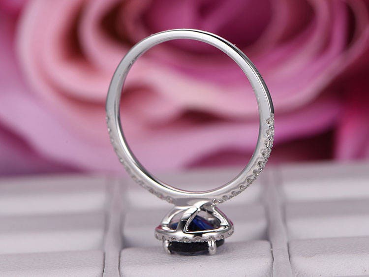 6x8mm Sapphire Engagement Ring/14k White Gold Diamond - Etsy