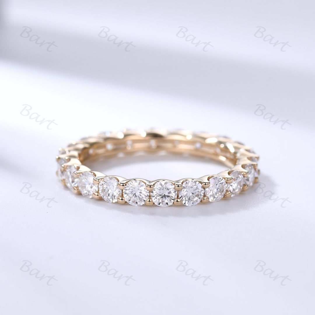 14k Yellow Gold Eternity Band: Diamond Moissanite Pave Ring - Etsy