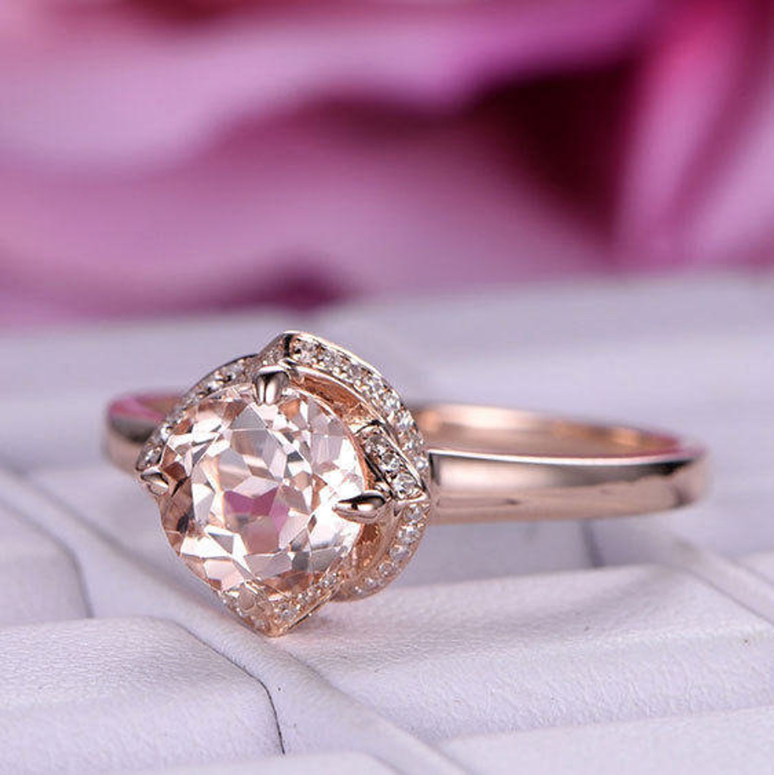 1.2ct Big brilliant Round engagement ring/14k rose Etsy