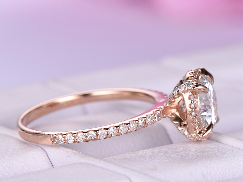 7mm Round Cut Moissanite Engagement Ring/14k Rose Gold/halo | Etsy