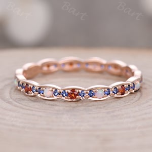 Opal Garnet Sapphire 14k Rose Gold Wedding Band Engagement Ring Marquise Full Eternity Stackable Matching Band Anniversary Gift Promise Ring