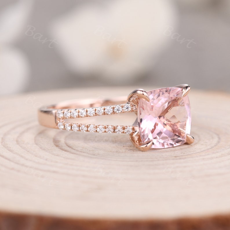 pink morganite engagement ring-natural pink morganite cushion ring-bartusgem pink morganite split shank ring