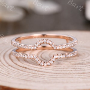 Diamond enhancer wedding band,Engagement ring matching band,Art deco ring,Enhancer ring,14k rose gold ring,Diamond promise ring,Gift for her