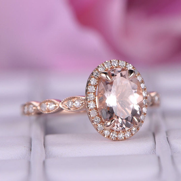 6x8mm Morganite Engagement ring/14k rose gold diamond | Etsy