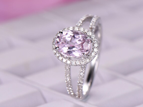 6x8mm Kunzite Engagement ring/14k White gold diamond | Etsy