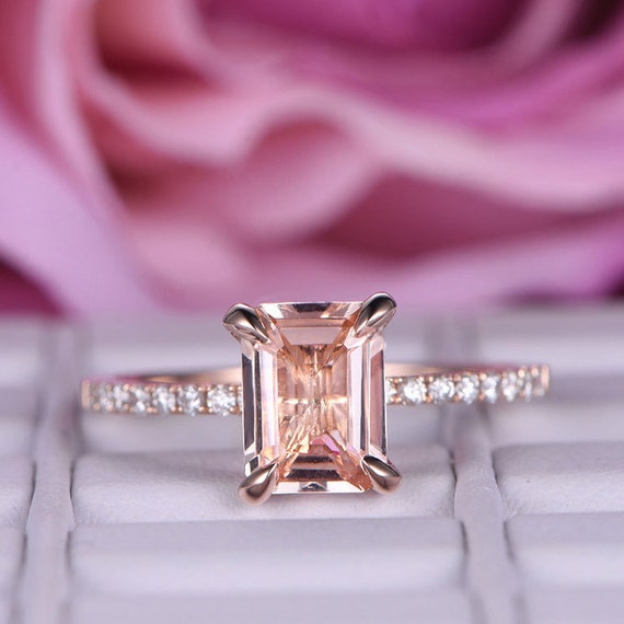 Emerald Cut Pink Morganite 14k Rose Gold Solitaire Engagement | Etsy