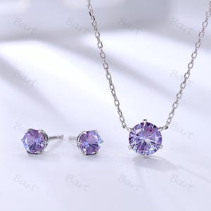 Alexandrite Bridal Jewelry Set: Silver Necklace & Stud Earrings
