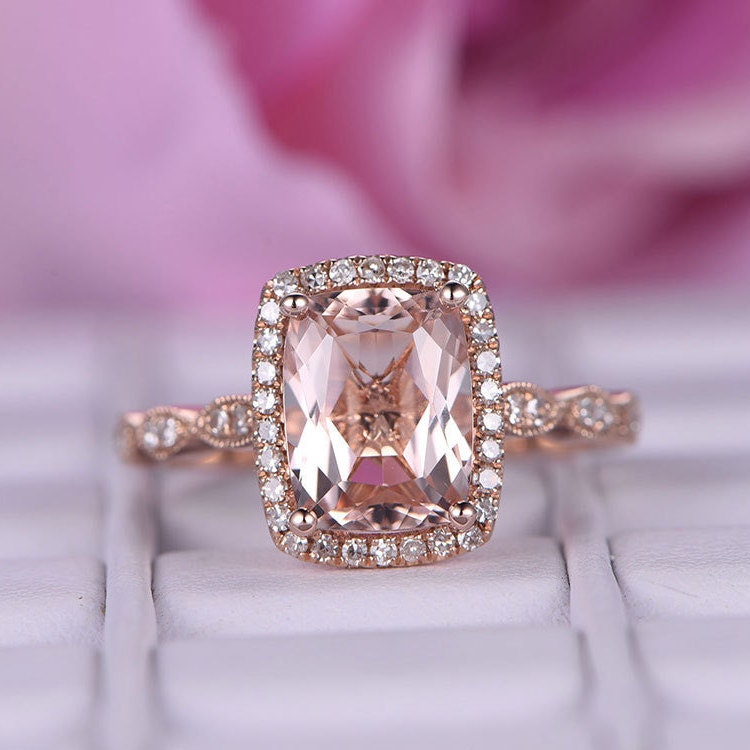 68mm Morganite Engagement Ring With Diamond in 14k Rose - Etsy