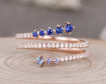 Alexandrite & Sapphire Ring: 10K Rose Gold Spiral Wrap Band
