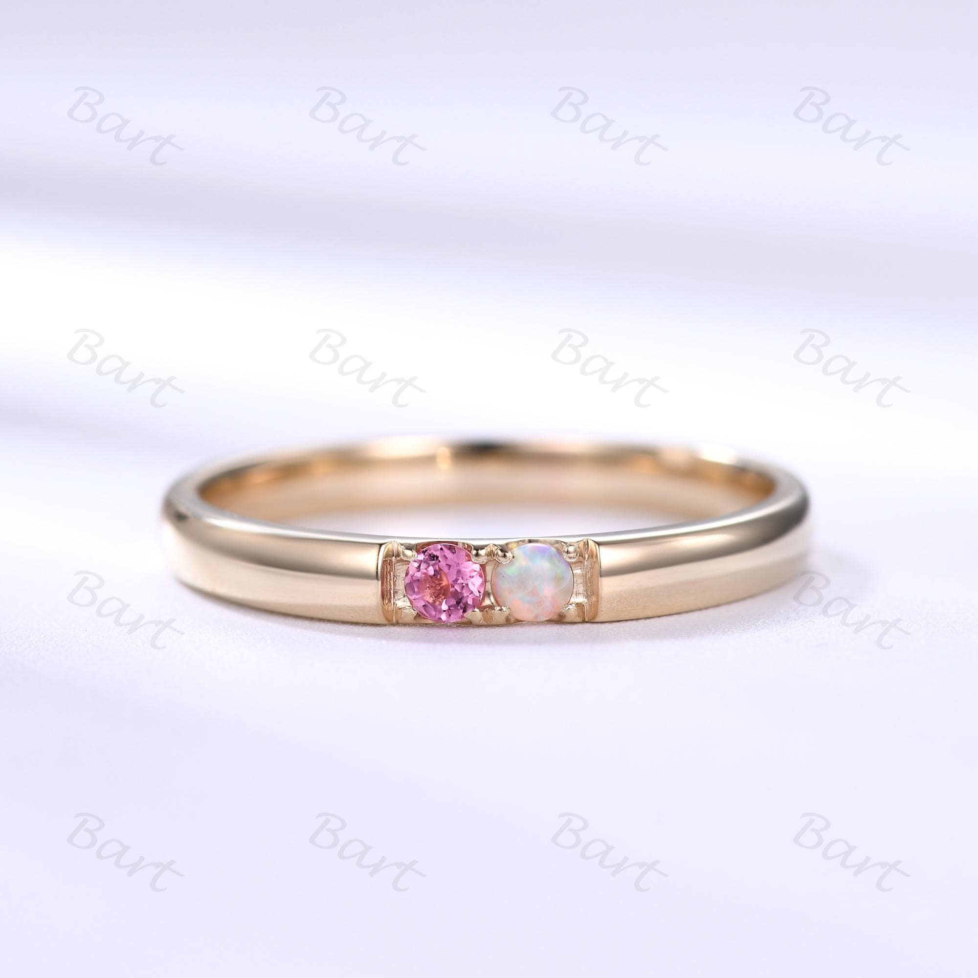 October Birth Rings Yellow Gold October Birthstone Ring: 2.5mm Opal & Tourmaline Stacking ...