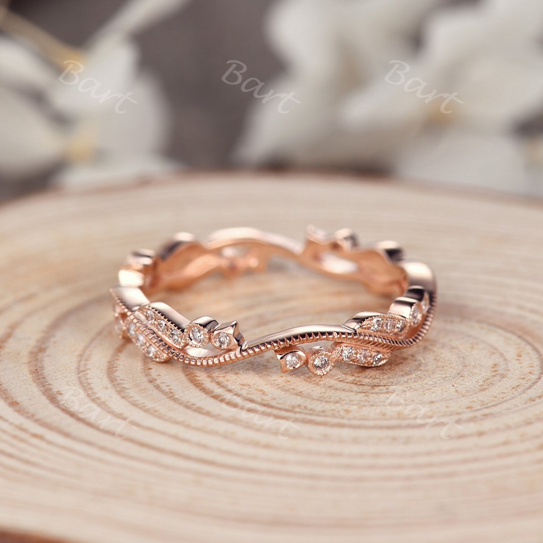 Art Deco Diamond Wedding Band: 14k Rose Gold Anniversary Ring - Etsy