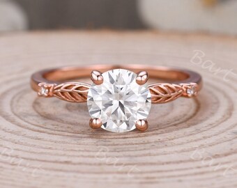 Vintage Moissanite Women Bridal Ring Twig Vine Diamond Band 14k Solid Rose Gold Round Cut Moissanite Ring Promise Anniversary Ring For Her