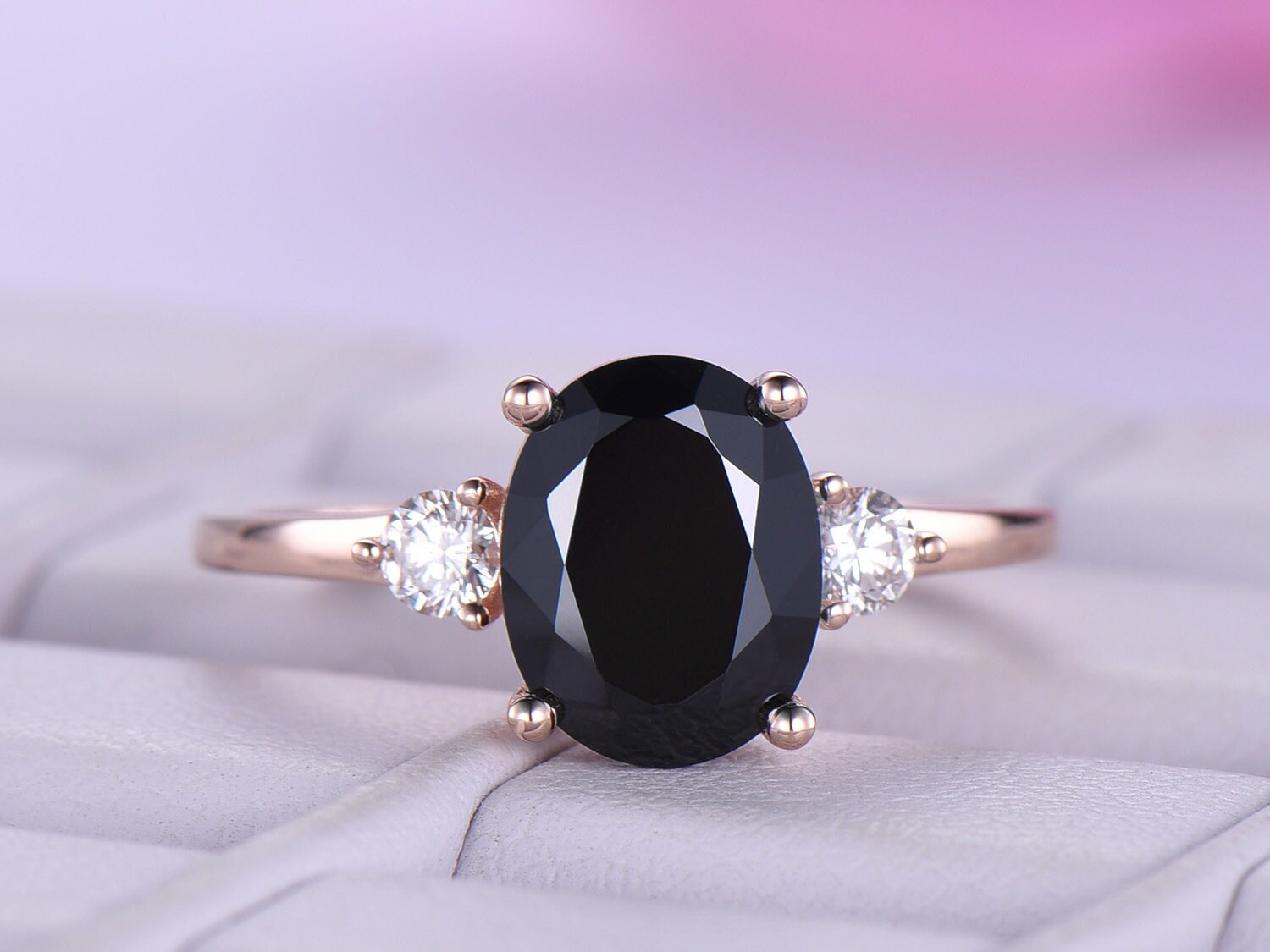 Black Spinel 14k Rose Gold Diamond Engagement Ring Oval | Etsy