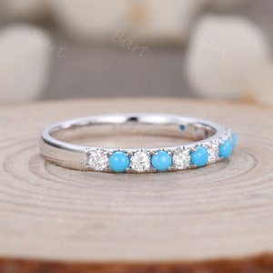 Turquoise and Diamond Matching Band in 14k White Gold/wedding - Etsy