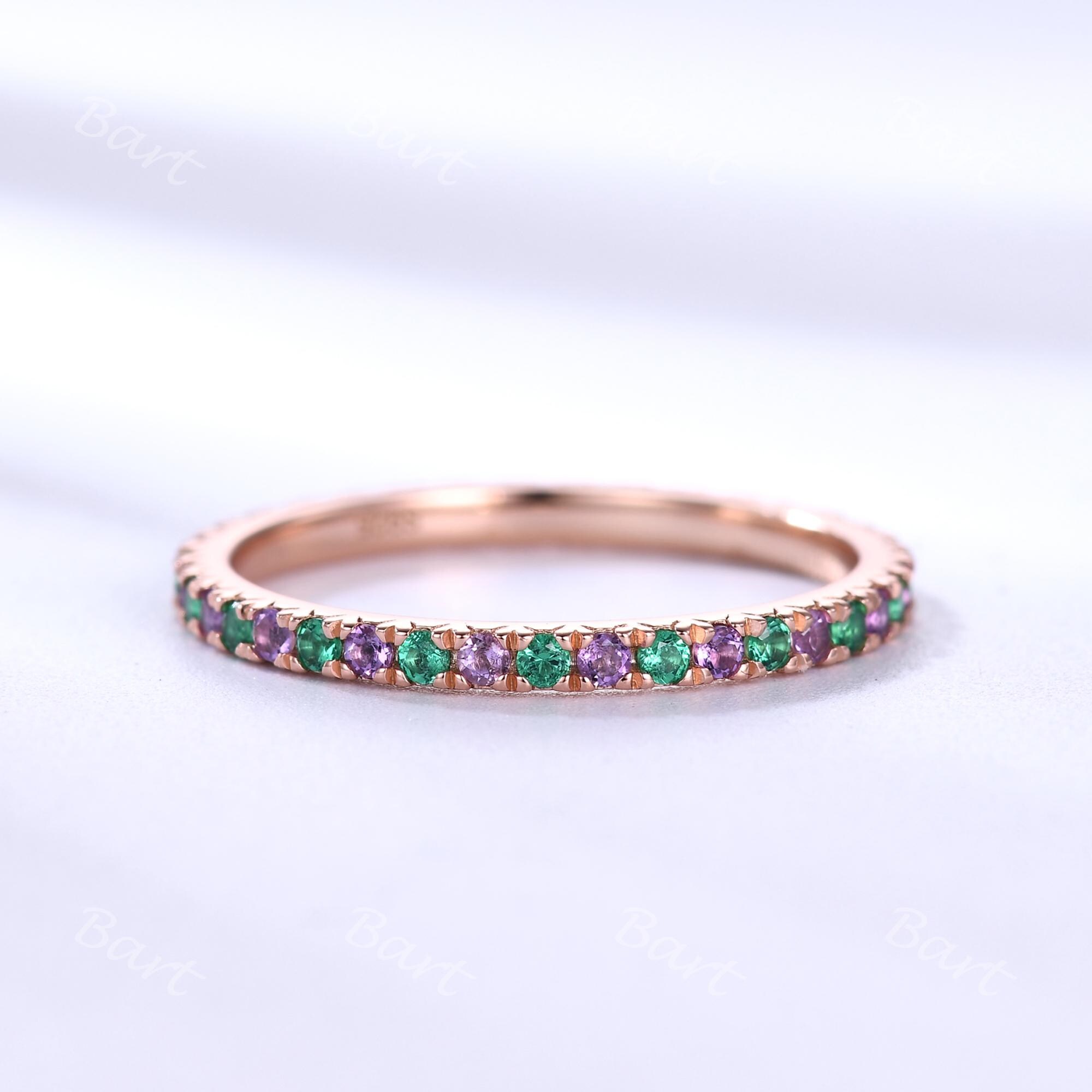 ローズゴールド アメジスト エメラルド エタニティバンド - 14K