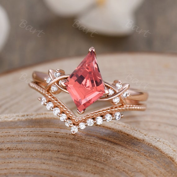 Princess Cut Kite Set Pink Sapphire Solitaire Ring