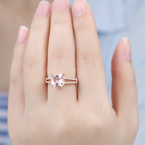 pink morganite engagement ring-natural pink morganite cushion ring-bartusgem pink morganite split shank ring