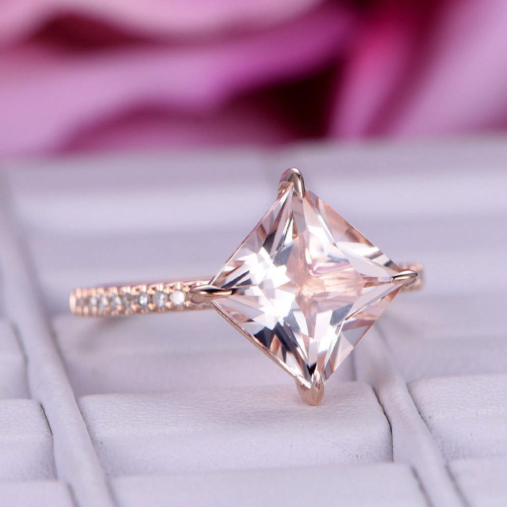 Princess Cut Morganite Rose Gold Ring 2025